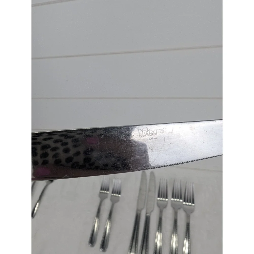 Pfaltzgraff 18/0 Flatware Lot Of Stainless Steel Forks‎ Knives Dotted
